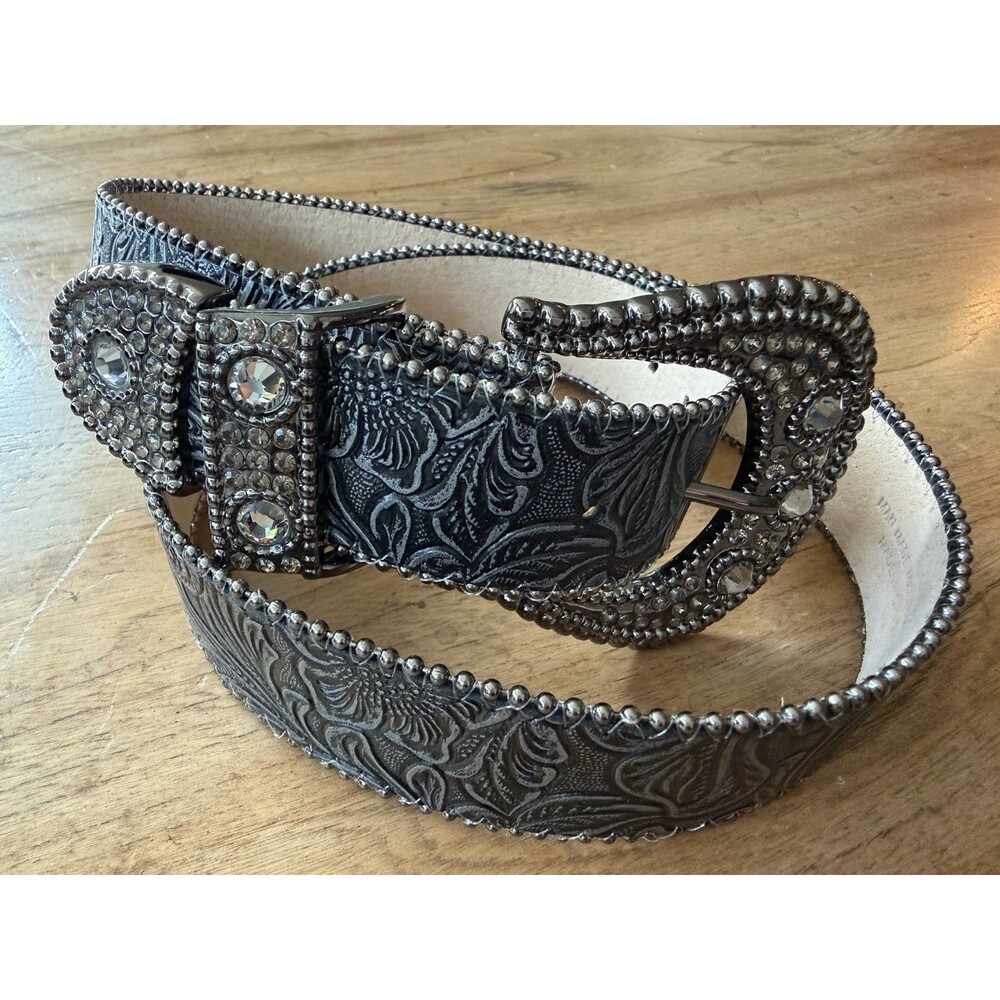 Western Bling Belt Rhinestone Crystal Silver Buckle Cowgirl Glam Inspired M